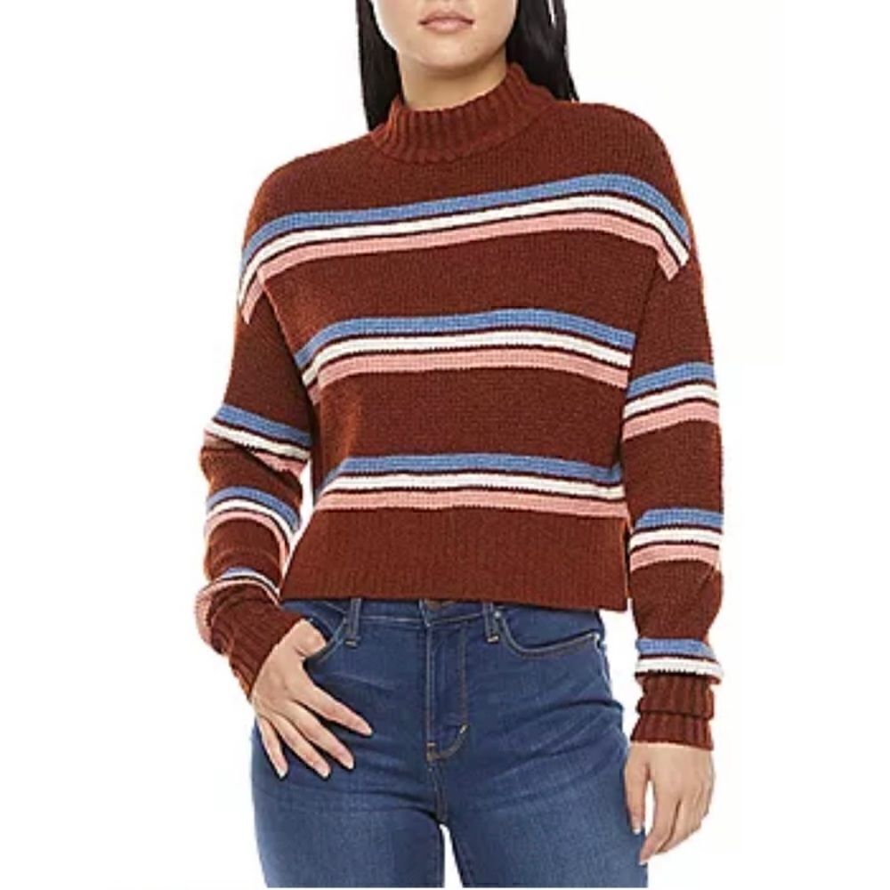 NWT Arizona Juniors Womens Turtleneck Long Sleeve Striped Pullover Sweater